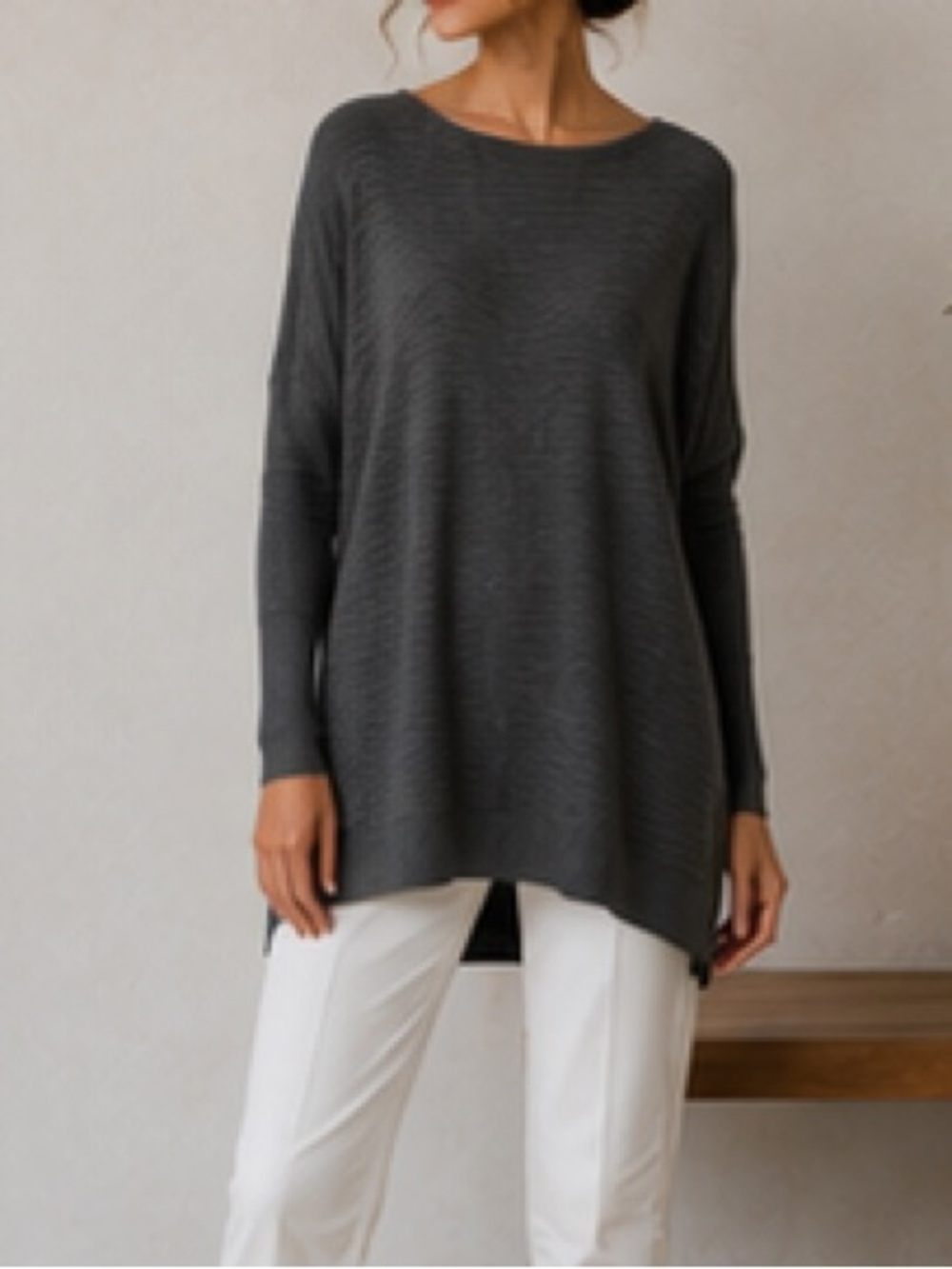 Planet Lauren G Gray Ribbed Tunic Sweater Excellent One Size fits 4-14